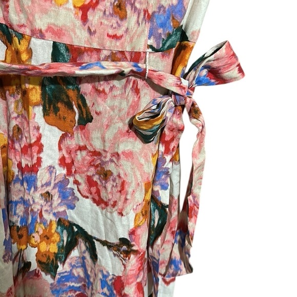 London Times NWT Floral Sleeveless Dress Square Neck A-line Linen Blend Size 12 - Picture 7 of 13